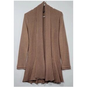 90's Maurada Womens Size XL‎ Pleated Back Open Front Cardigan Sweater Tan Long